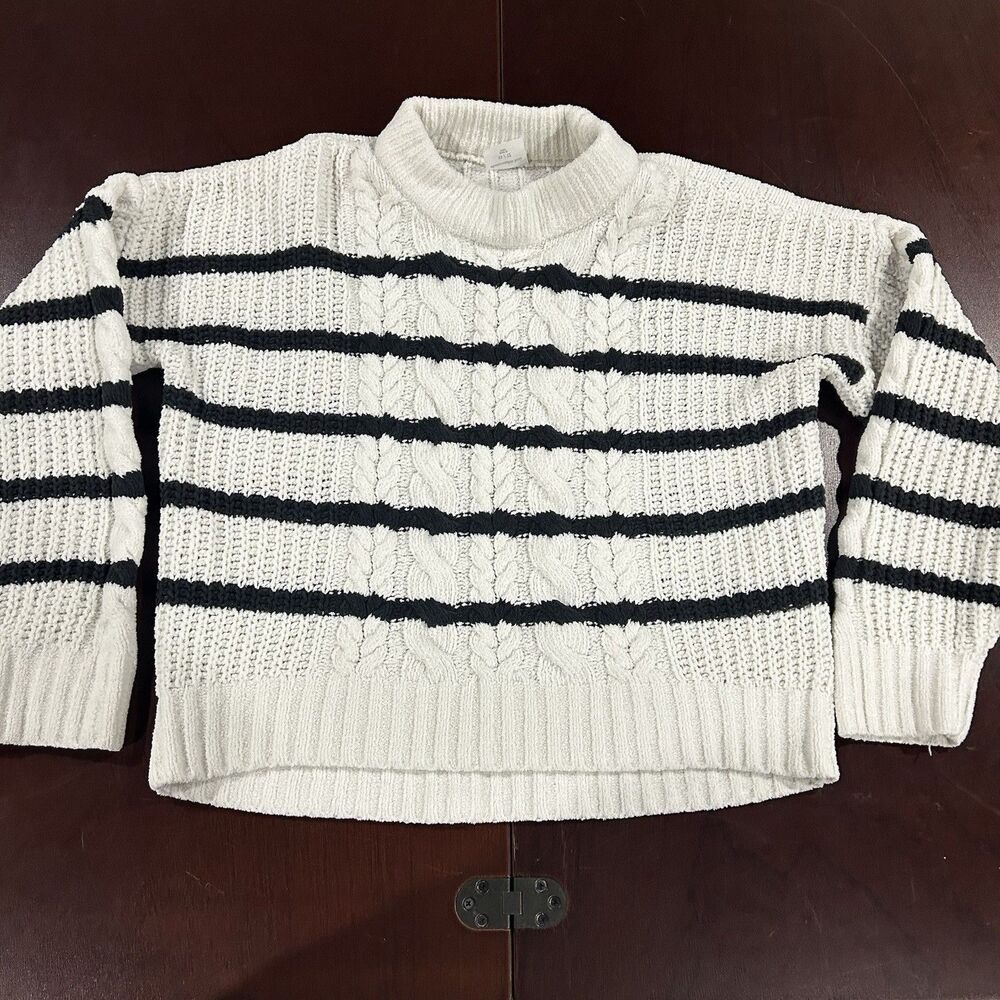 Abercrombie Fitch Girls Kids Cotton Blend Sweater Striped Black White Size 11/12